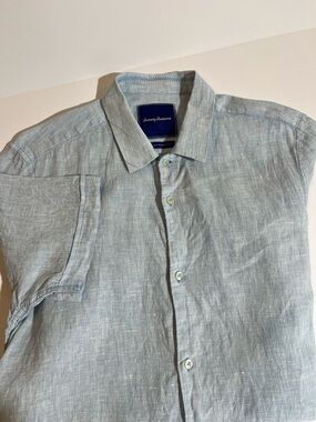 Tommy Bahama Mens Small Island Modern Fit Blue Shirt 100% Linen